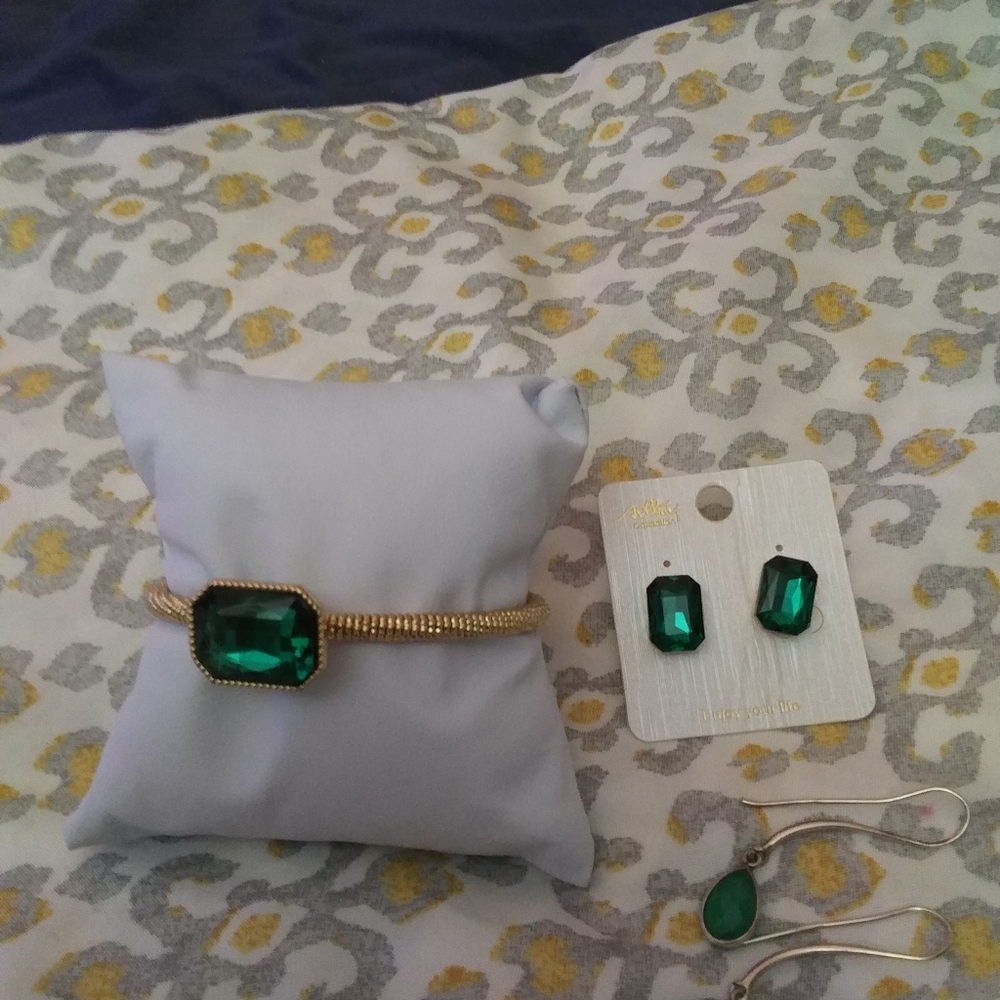 All green combo Acc. Dangling earring are sterling silver